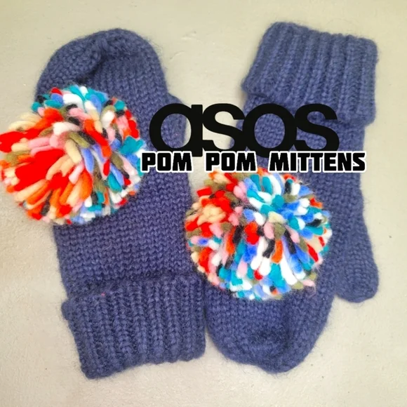 😊asos🧤🌈 Oversized Rainbow Pom Pom Mitten [BNIB]🧤❤️ - Picture 3 of 8